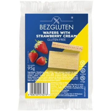 Bezglutēna vafeles ar zemeņu krēma pildījumu, 95 g