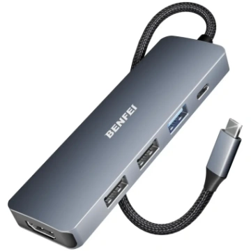 Benfei 5-in-1 USB-C Adapter Hub: 4K HDMI, 100W USB