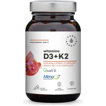 AURA HERBALS D3 vitamīns 2000 SV + K2 (90 kapsulas