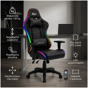 Ergonomisks datorkrēsls ar LED apgaismojumu, regul