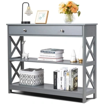 COSTWAY 3 Tier Console Table with Drawer, Hall Tab
