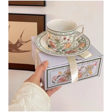 Retro sunflower coffee cup and saucer set, exquisi