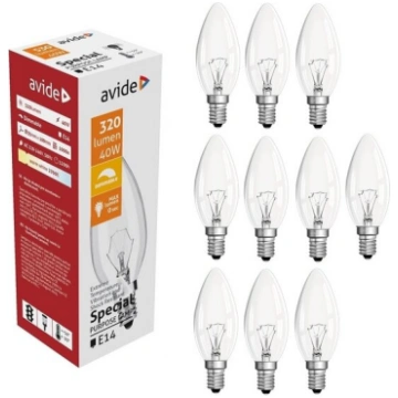 Avide Spuldze Candle clear E14 40W 10gab