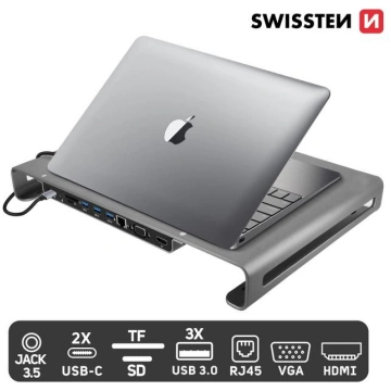 Swissten Daudzfunkcionāla USB-C Klēpjdatora doksta