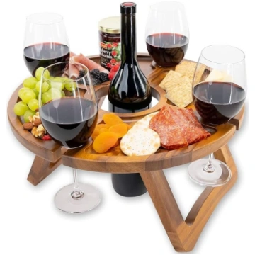 Folding Wine Table - Keeps Wine Glasses and Bottle