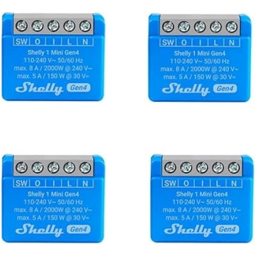 Shelly 1 Mini Gen4, 4-Pack WiFi viedo releju slēdz