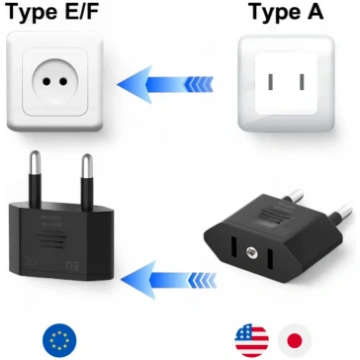 Pixxelife US/JP to EU Plug Adapter for Type A Powe