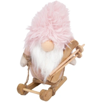Santa HUGO with sledge H13cm, pink, with light