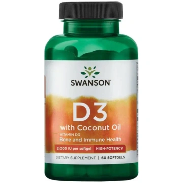 SWANSON D3 ar kokosriekstu eļļu (60 kapsulas)