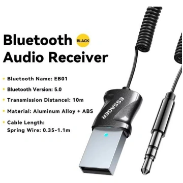 Essager Bluetooth 5.0 audio uztvērējs Saspraudnis