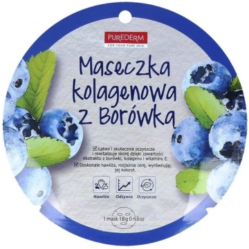 Kolagēna sejas maska ar melleņu ekstraktu Purederm