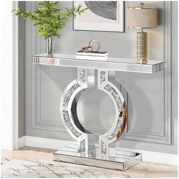 Silver Mirrored Console Table with Crushed Diamond
