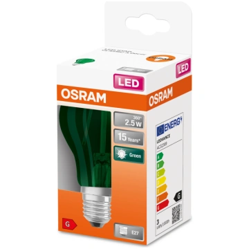 Spuldze Osram LED, E27, zaļa krās., E27, 2.5 W, 45