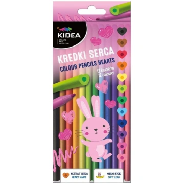 Radoši sirds formas zīmuļi, 12 spilgtas krāsas Kid
