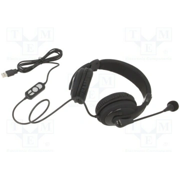 Headphones with microphone; black; USB; 2m; 20Hz÷2