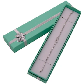 Teal blue bracelet box with silver bow - 1850T