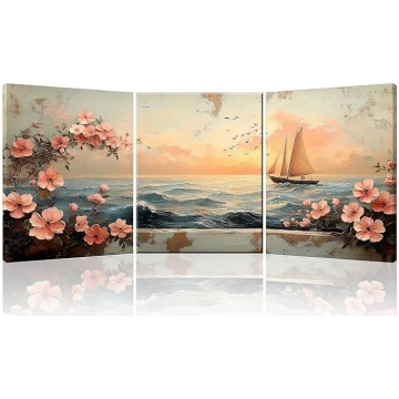 Piy Painting Sunset Sailing Triptych Sienas bildes