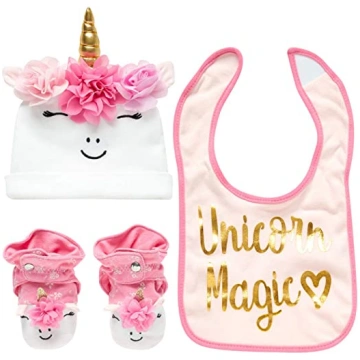 Rising Star Baby Girl Unicorn Hat, Bib, and Bootie