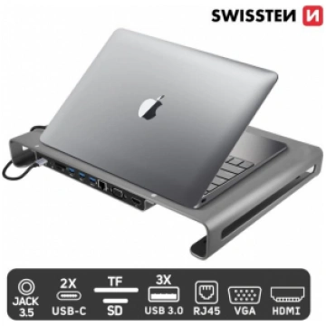 Swissten Daudzfunkcionāla USB-C Klēpjdatora doksta
