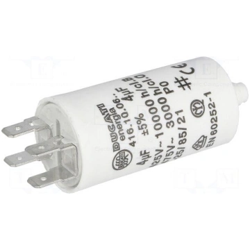 Capacitor: motors, run | 4uF | 425VAC | Ø28x55mm |