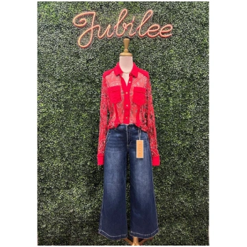 Lena Dark Wide Leg Pocket Button Jeans JUBILEE