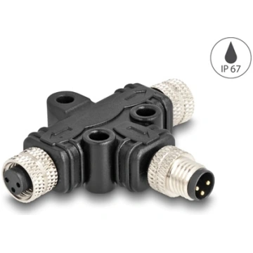Delock M8 T-Splitter A-coded 3 pin 1 x male to 2 x
