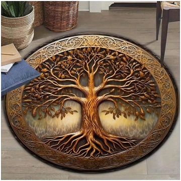 Tree of Life Flannel Floor Mat Non-Slip Round Door