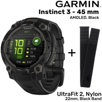 GARMIN Instinct 3 - 45 mm, AMOLED, Black + UltraFi