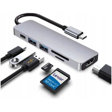 Adapteris 6in1 HUB USB-C HDMI 4K SD Macbook Pro / 