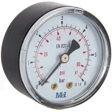 Manometrs D40, 0-6bar/psi, 1/4", CL2,5,horizontāls