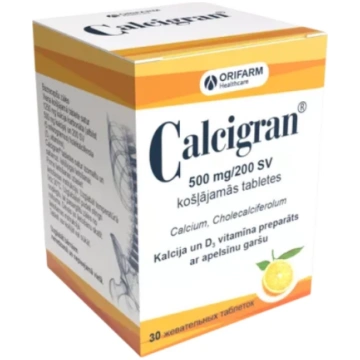 Calcigran 500mg, 30 košlājamas tabletes