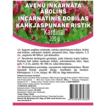 Āboliņš aveņu- inkarnāta Kardinal 200g DĀRZIEM