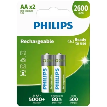 PHILIPS uzlādējamās AA NiMH 2600mAh baterijas, 2 g