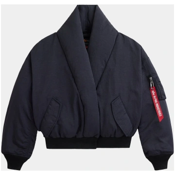 SHAWL COLLAR BOMBER JACKET WOMENS - BLACK / XL