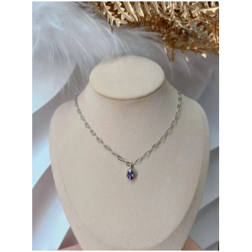 Gold / Mar Dainty Oval Drop Birthstone Necklace
