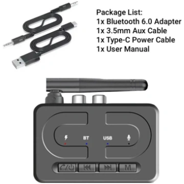 Bluetooth 6.0 audio uztvērējs RCA 3,5 mm AUX ligzd
