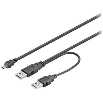 Cable; USB 2.0; USB A plug x2,USB B mini plug; 600