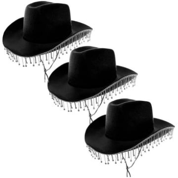 Cowgirl cepure pieaugušajiem Diamond 3 Pack Black 