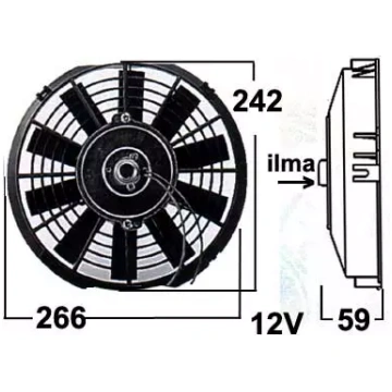 Radiatora ventilators 12V 9"" (pūšošs) Unipoint