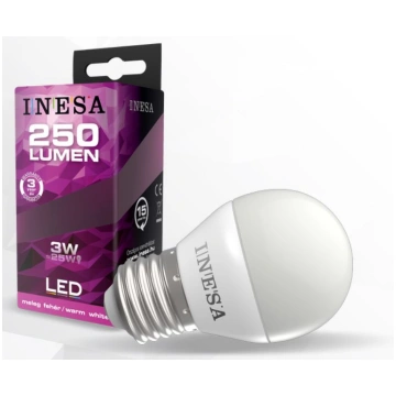 LED BALL E27 3W 240V 250lm 3000K 160" spuldze INES