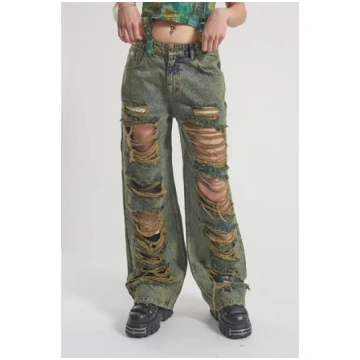 Womens Dirty Wash Release Wide Leg Jeans