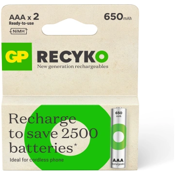 Uzlādējamās baterijas GP, AAA, 650 mAh, 2 gab