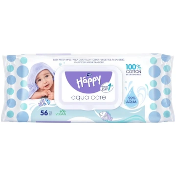 HAPPY 99% Aqua Care mitrās salvetes ar vāciņu, N56