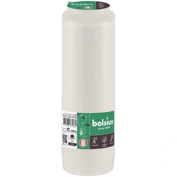 Parafīns Bolsius, 170 h, 551 g, 66x216 mm, balts, 