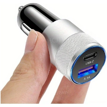 USB C automašīnas uzlādes adapteris 3.1A/15W, Juod