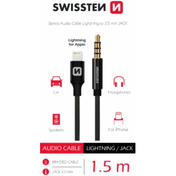 Swissten Textile Audio Adapteris Lightning / 3 5 m