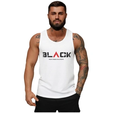 Vīriešu balts krekls bez piedurknēm Black2 Ar uzdr