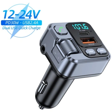 Bluetooth 5.1 automašīnas FM raidītājs 30 W PD USB