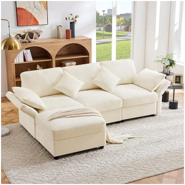 DRIXNO L Shaped Corner Sofa with Footstool, Conver