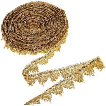 jojofuny Zelta Sequins Lace Izšūtas mežģīnes lente